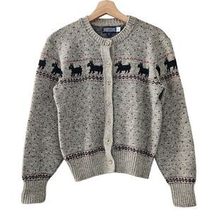 Lands' End 100% Wool Scottie Dog Lover Knit Cardigan